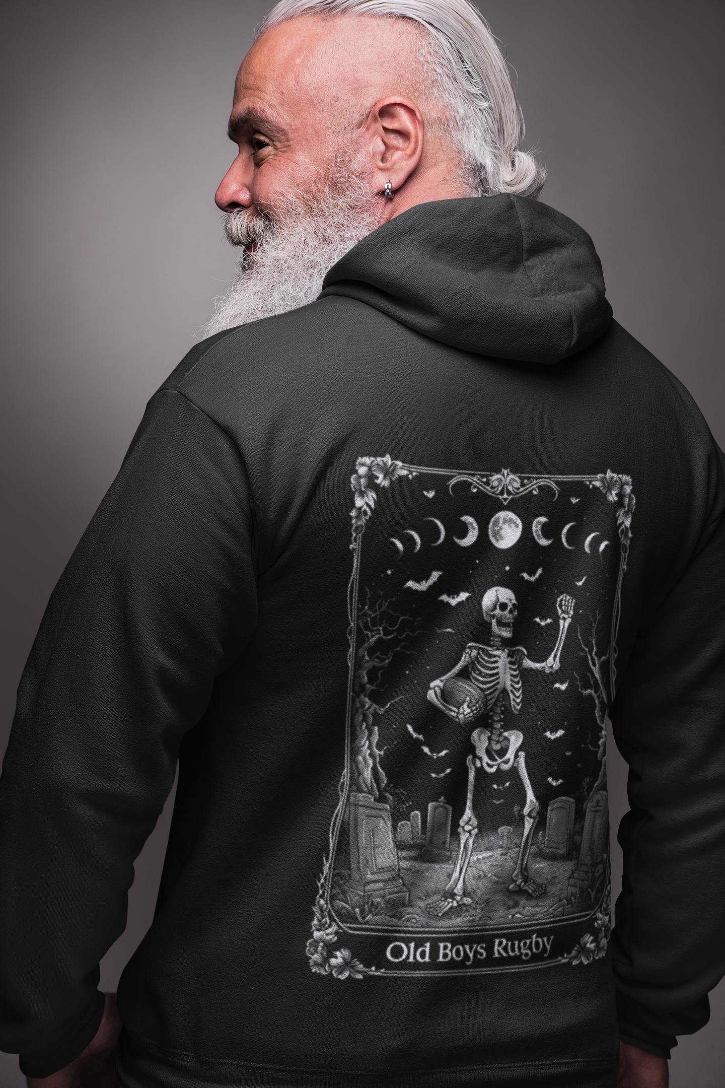 Old Boys Rugby Hoodie - Logo Front, Tarot Card Back