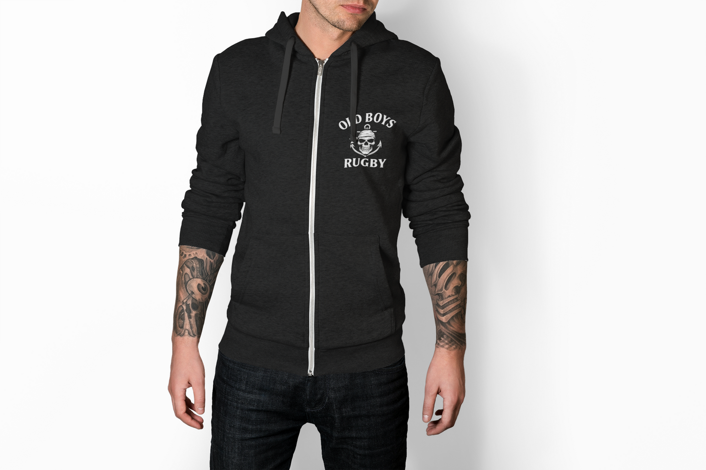 Old Boys Rugby ZIP UP Hoodie - Logo Front, Tarot Card Back