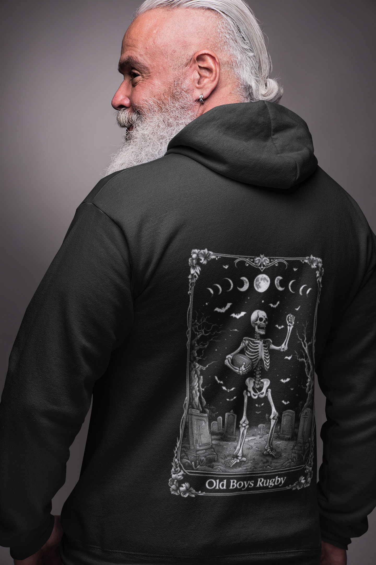 Old Boys Rugby ZIP UP Hoodie - Logo Front, Tarot Card Back